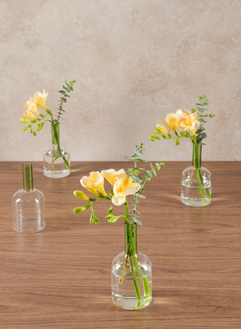 5in Tall Archimedes Green Tip Tubular Glass Vase, Mini, Set of 4 Decor Jamali Garden