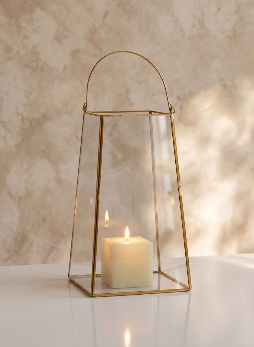 12in Tall Gold Trapezoid Lantern Decor Jamali Garden
