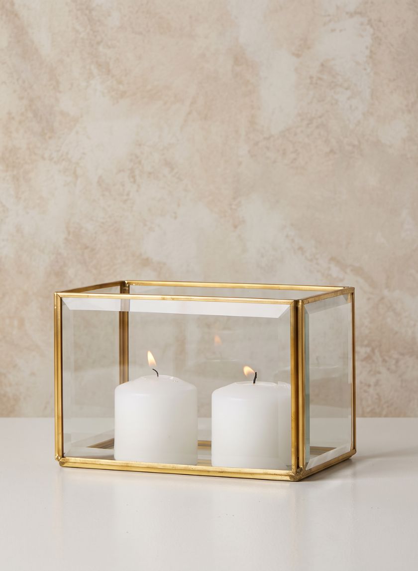 6in Long Beveled Glass Gold Box With Mirror Bottom Decor Jamali Garden