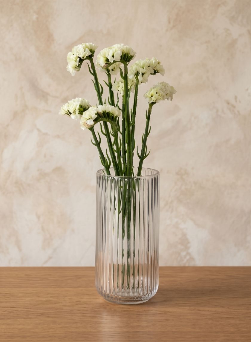 8in Tall Pleated Clear Glass Vase Decor Jamali Garden