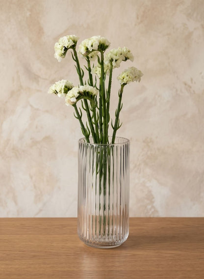 8in Tall Pleated Clear Glass Vase Decor Jamali Garden