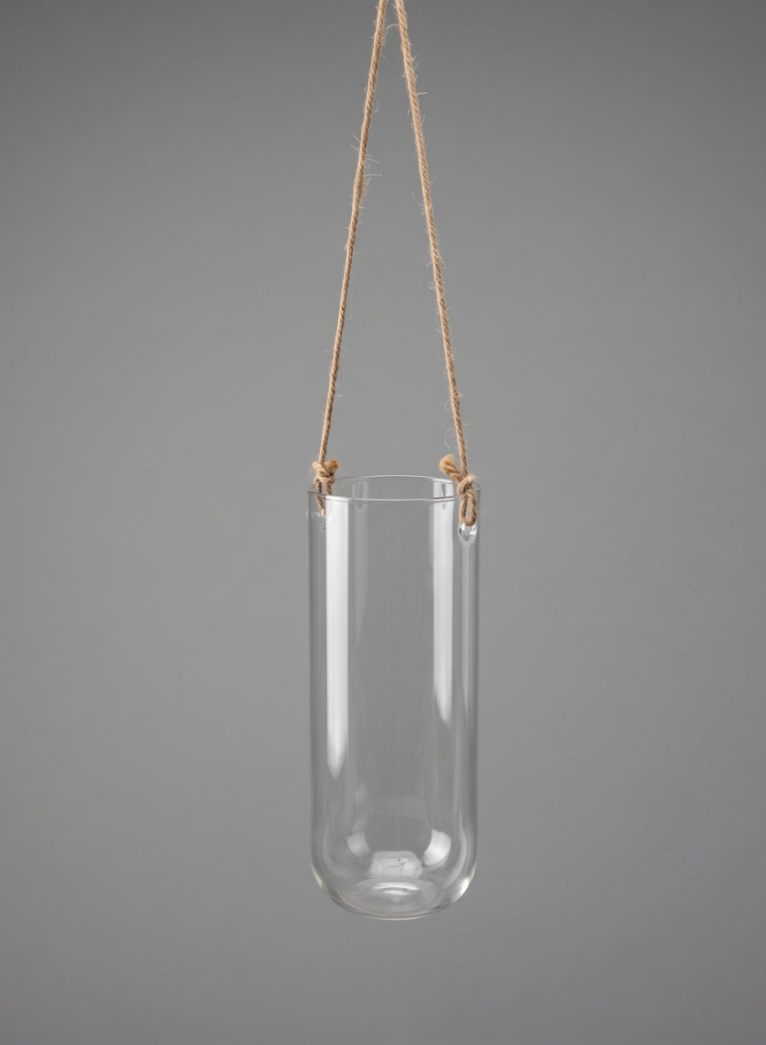 8.5in Tall Hanging Glass Vase With Jute Cord Decor Jamali Garden