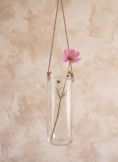 8.5in Tall Hanging Glass Vase With Jute Cord Decor Jamali Garden
