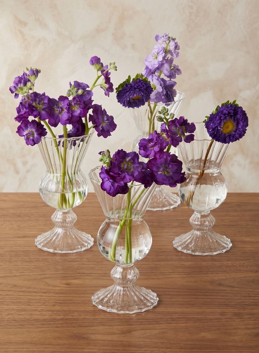 6in Tall Optical Glass Mini Urn Vase, Set of 4 Decor Jamali Garden