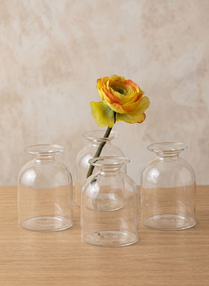 4 1/2in Tall Short Bottle Bud Glass Vase, Set of 4 Decor Jamali Garden