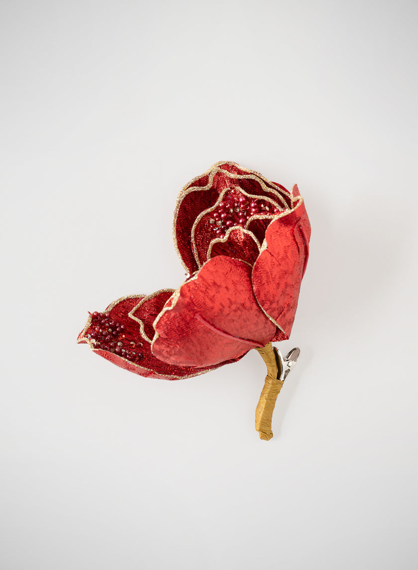 6in Long Red Magnolia Flower with Clip, Case of 12 Decor Jamali Garden