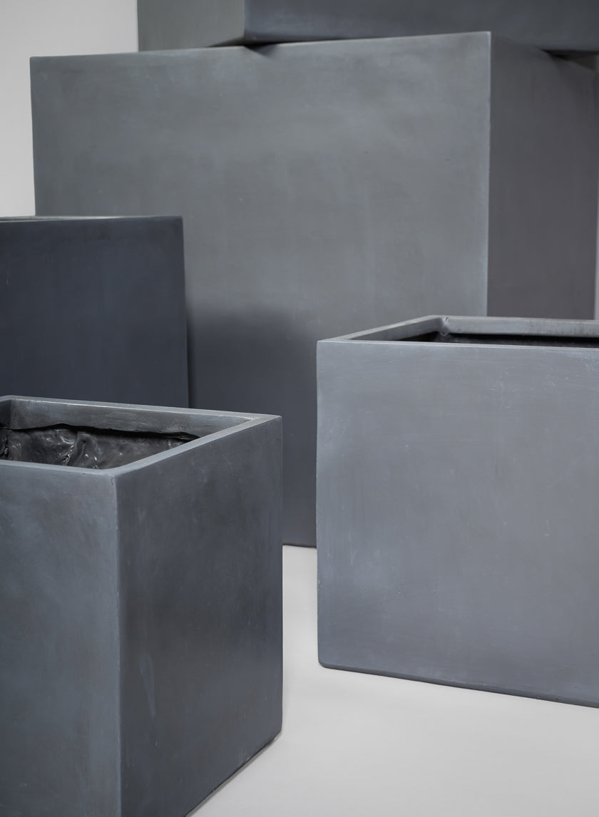 Venetian Grey All Weather Light Weight Polyresin Cube Planters Decor Jamali Garden