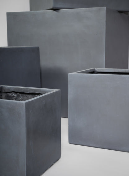 Venetian Grey All Weather Light Weight Polyresin Cube Planters Decor Jamali Garden