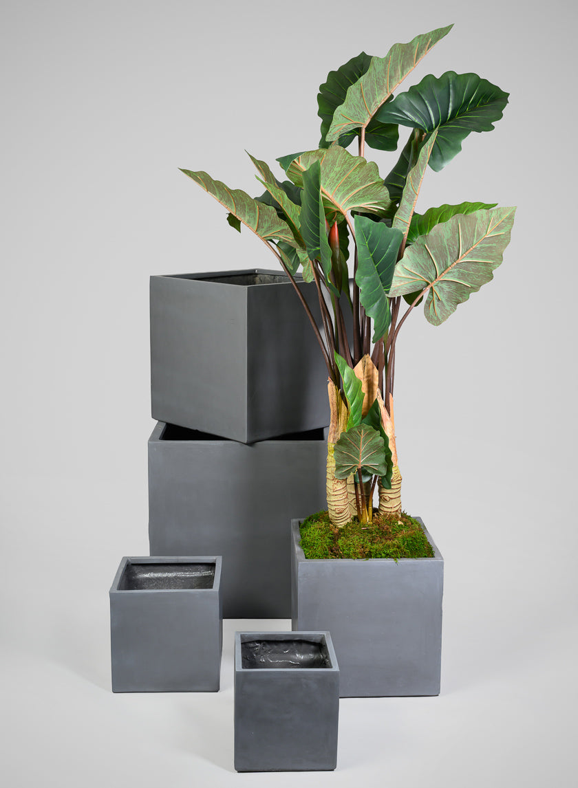 Venetian Grey All Weather Light Weight Polyresin Cube Planters Decor Jamali Garden