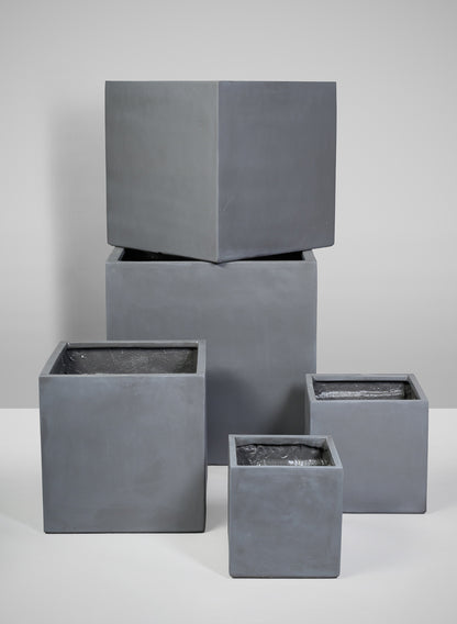Venetian Grey All Weather Light Weight Polyresin Cube Planters Decor Jamali Garden