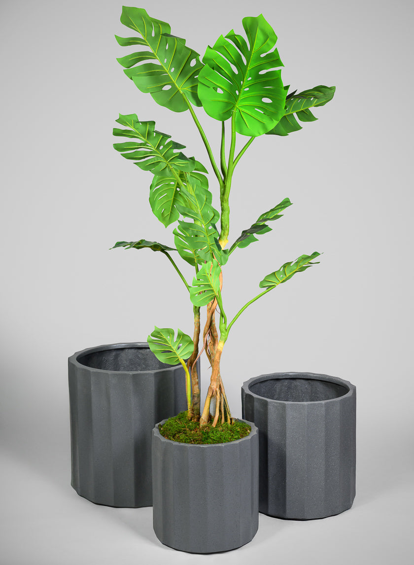 Oreon All Weather Light Weight Speckle Black Polyresin Cylinder Planters Decor Jamali Garden