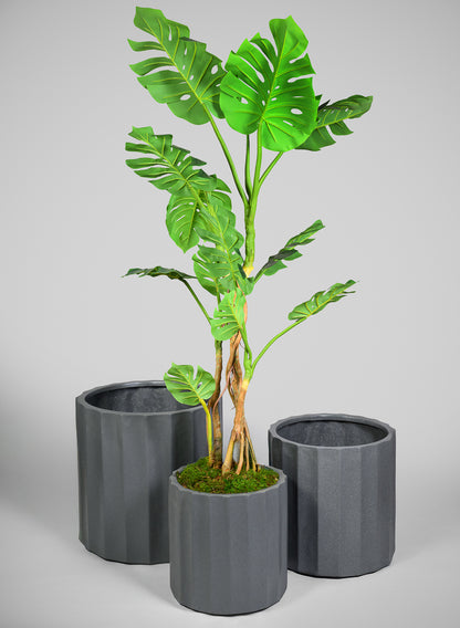 Oreon All Weather Light Weight Speckle Black Polyresin Cylinder Planters Decor Jamali Garden