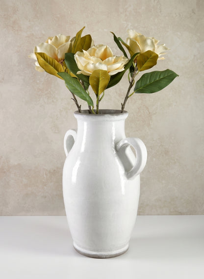 18in Tall Andra Ceramic White Glazed Jar Vase Decor Jamali Garden