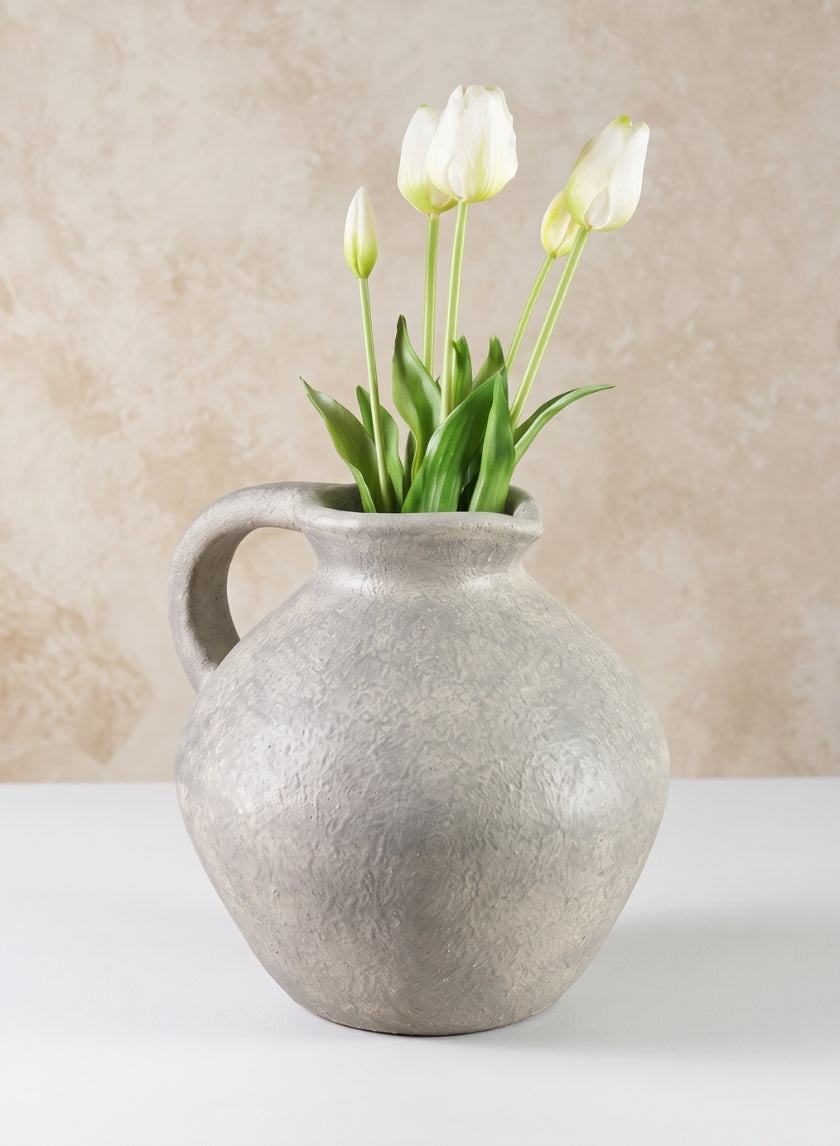 10.5in Tall Rezo Rustic Gray Pitcher Ceramic Vase