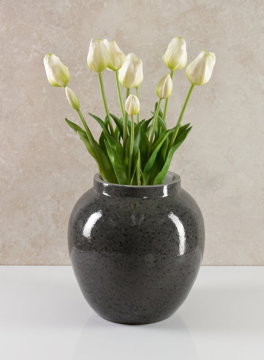 10.5in Tall Migos Gloss Black Ceramic Vase
