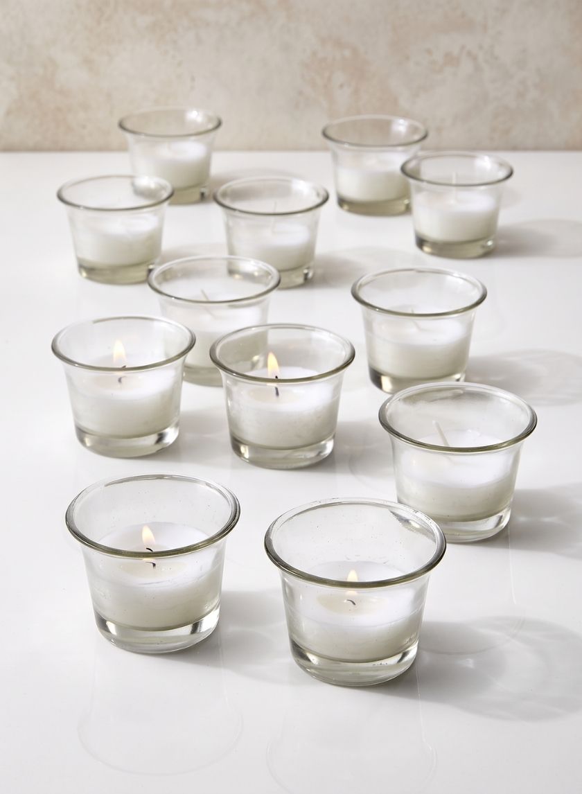 10-Hour 2.5in Wide White Votive in Tulip Glass, Set of 12