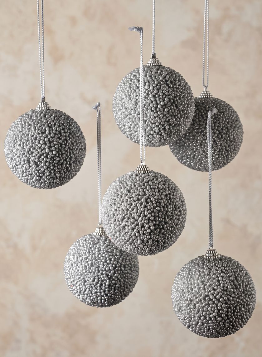 4in Round Gilded Silver Ornament, Set of 6 Decor Jamali Garden