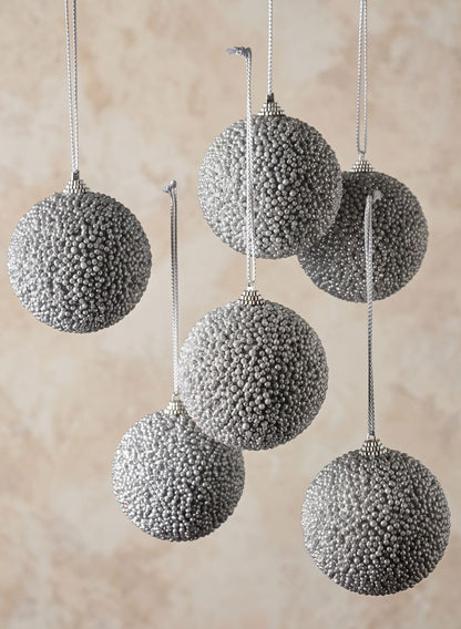 4in Round Gilded Silver Ornament, Set of 6 Decor Jamali Garden