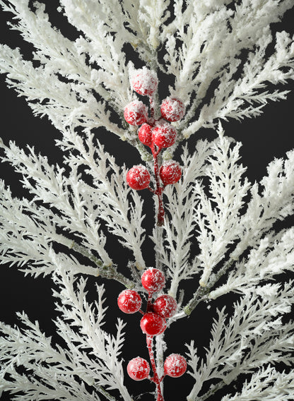 20in Long Snow Look Pine and Red Berry Pick, Case of 12 Decor Jamali Garden