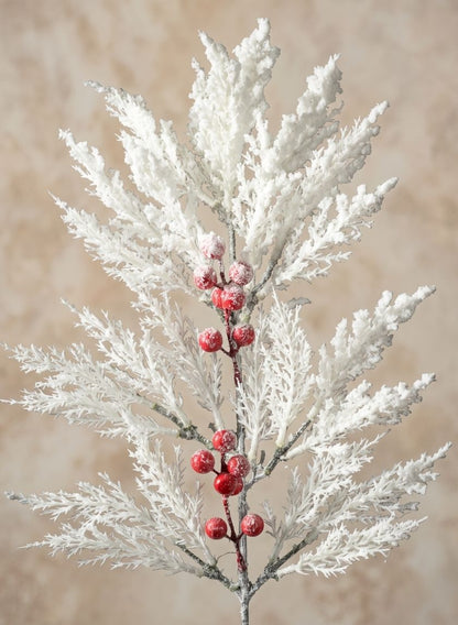 20in Long Snow Look Pine and Red Berry Pick, Case of 12 Decor Jamali Garden