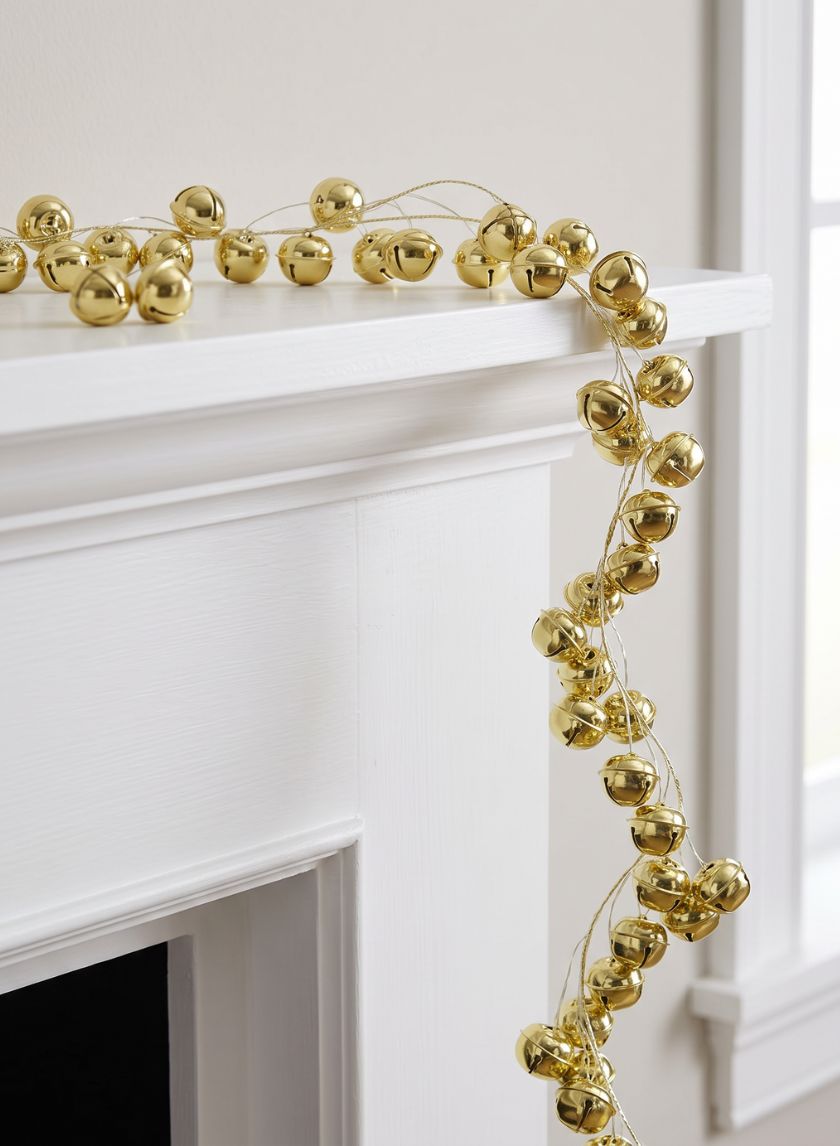 60in Long Gold and Matt Gold Jingle Bell Garland with Gold Wire Decor Jamali Garden