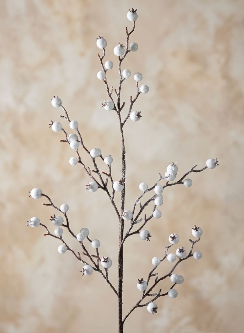 32in Long Iced Flocked Winter White Berry Pick, Case of 12 Decor Jamali Garden