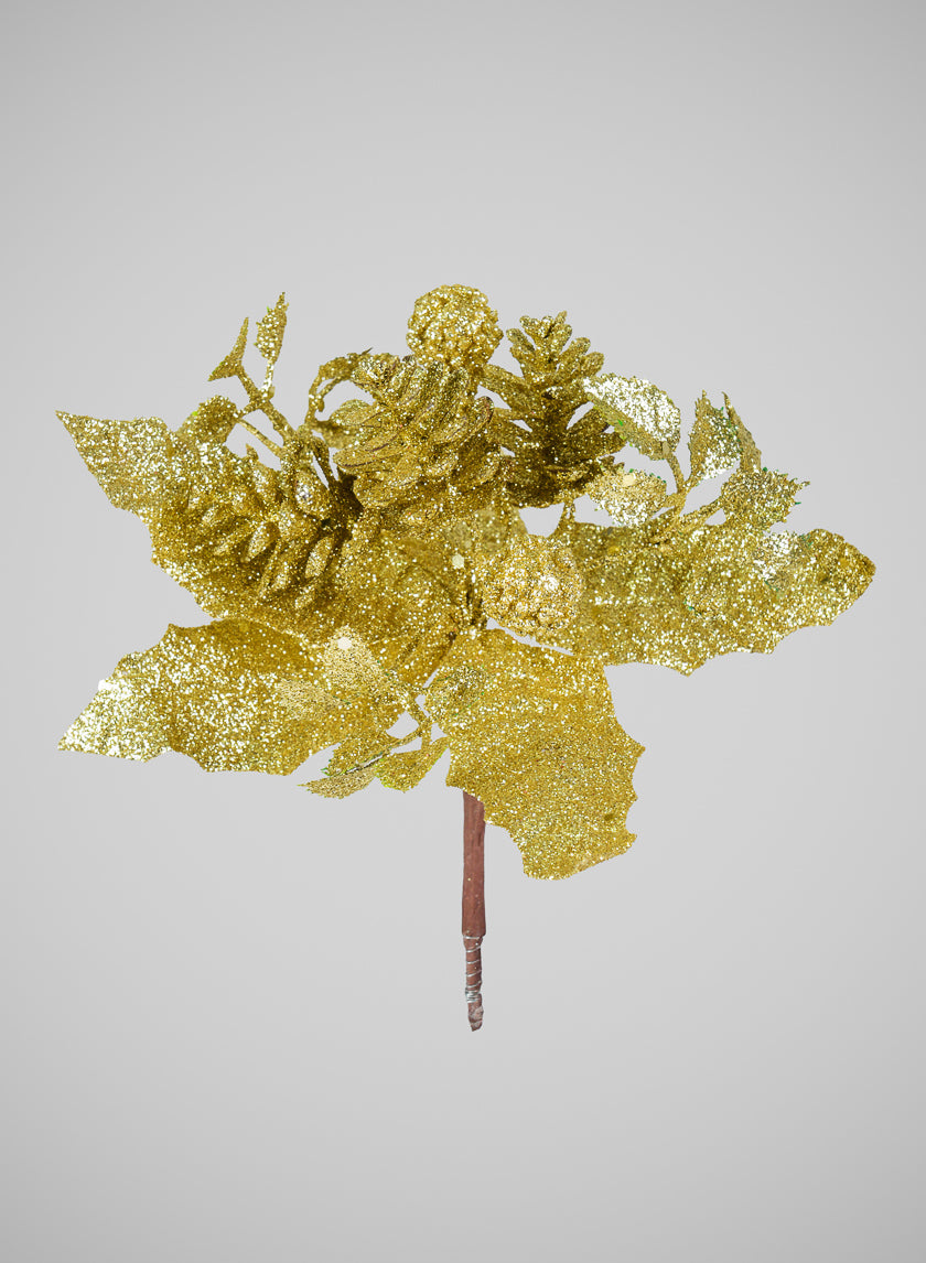 7in Long Gold Glitter Flower Pick, Bundle of 12 Decor Jamali Garden