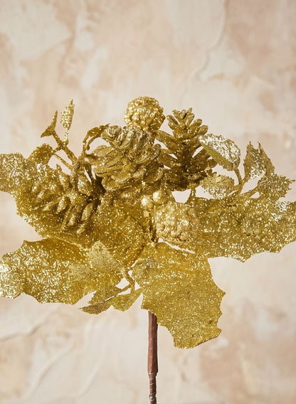 7in Long Gold Glitter Flower Pick, Bundle of 12 Decor Jamali Garden