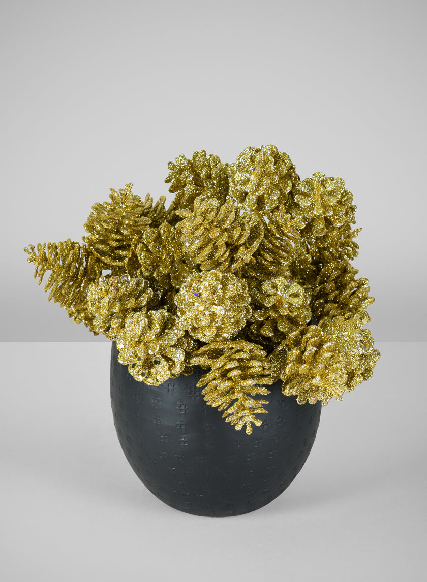 6in Long Gold Glitter Pine Cone Pick, Set of 12 Decor Jamali Garden