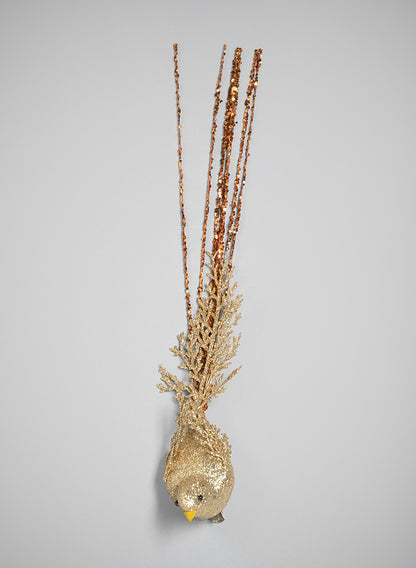 16in Long Gilded Gold Long Tail Bird Ornament Decor Jamali Garden