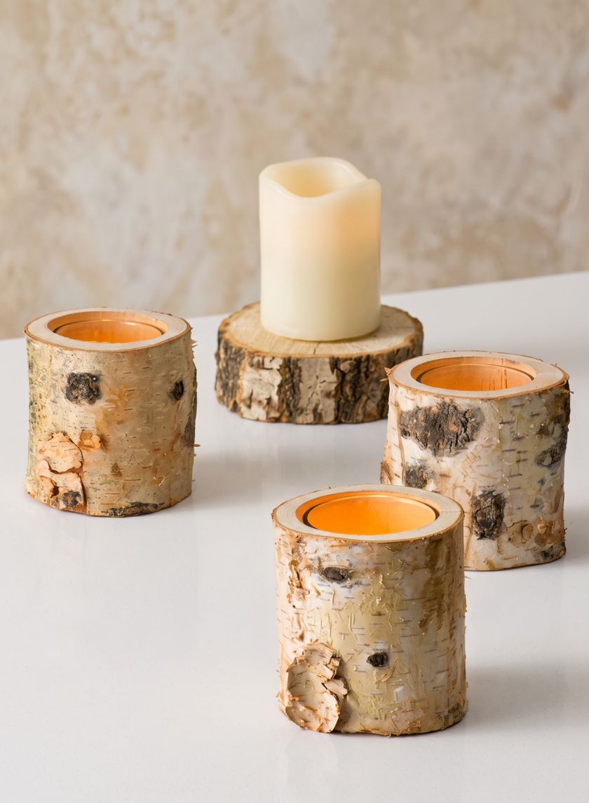 4in Tall Birch Tea Light Holder With Glass Insert Decor Jamali Garden