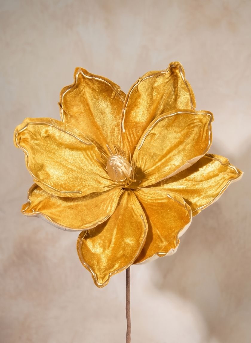 12in Long Flocked Gold Magnolia Pick, Bundle of 12