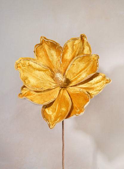 12in Long Flocked Gold Magnolia Pick, Bundle of 12 Decor Jamali Garden