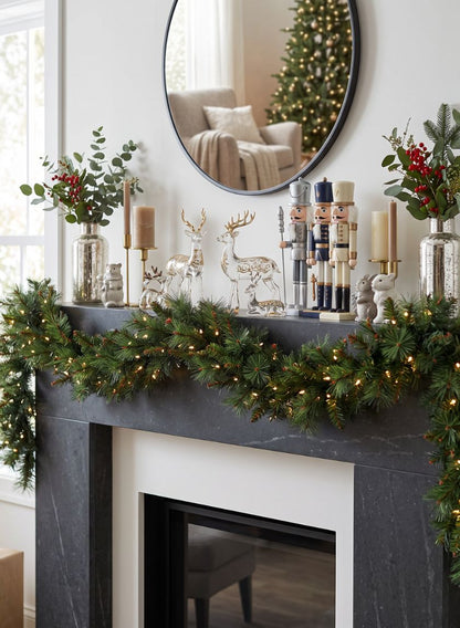 9ft Long Pine Needle Garland with Warm White 100 L.E.D. Lights Decor Jamali Garden