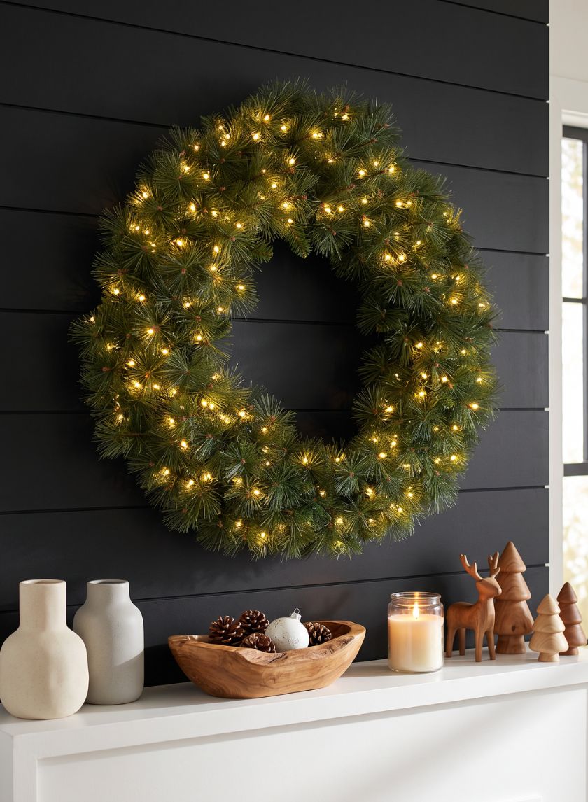 36in Wide Pine Wreath With 150 LED Lights Decor Jamali Garden