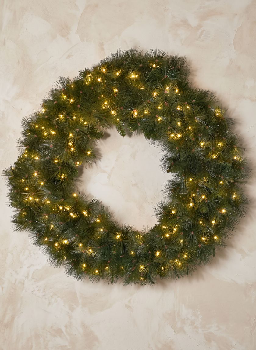 36in Wide Pine Wreath With 150 LED Lights Decor Jamali Garden