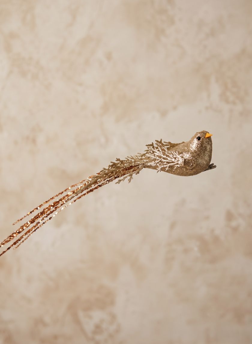 16in Long Gilded Gold Long Tail Bird Ornament Decor Jamali Garden