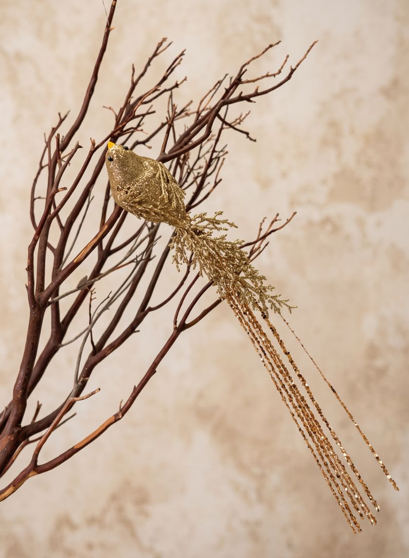 16in Long Gilded Gold Long Tail Bird Ornament Decor Jamali Garden