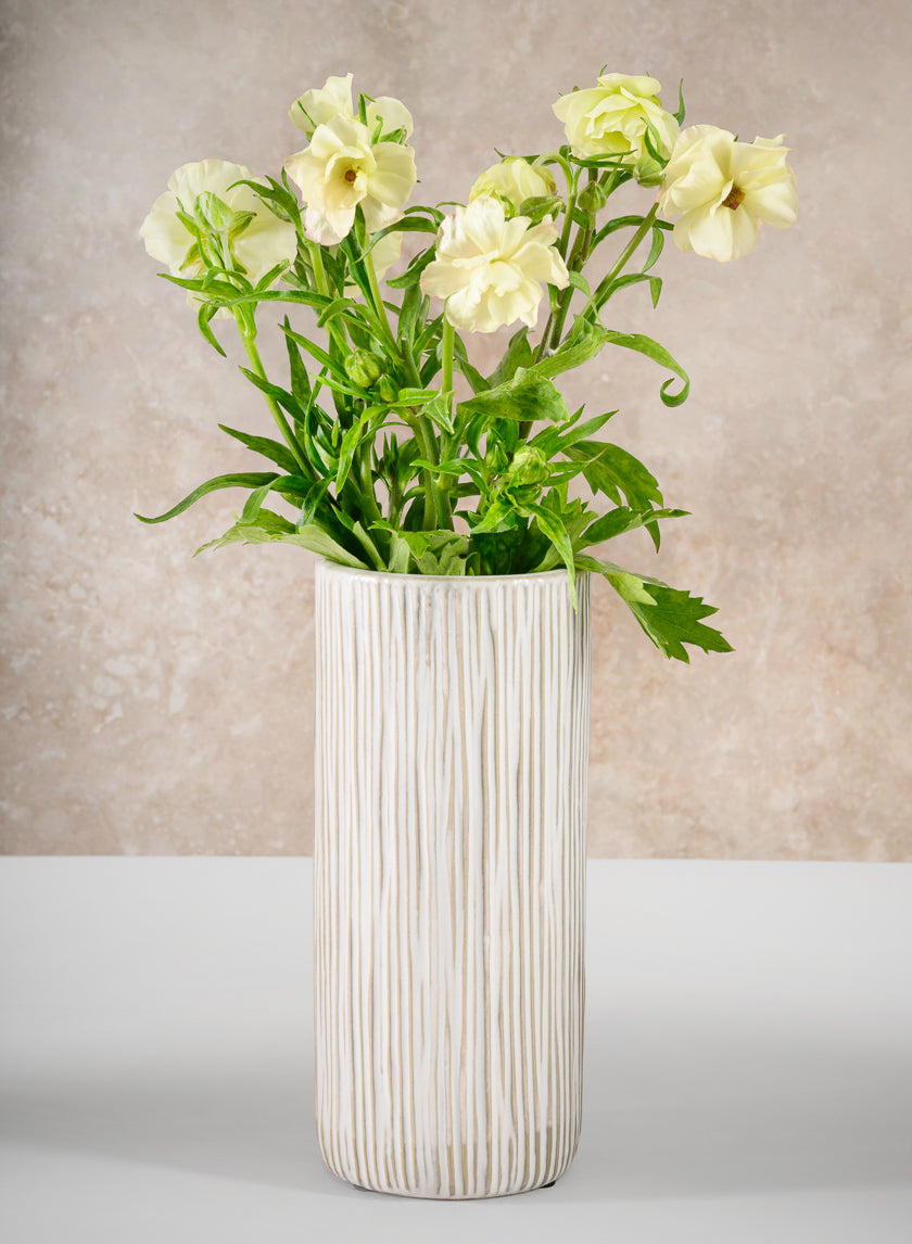 9in Tall Faro Aged White Ceramic Cylinder Decor Jamali Garden