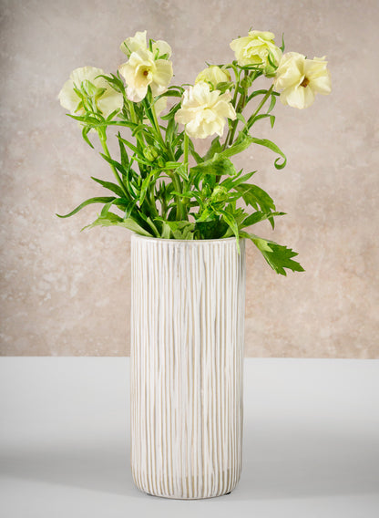 9in Tall Faro Aged White Ceramic Cylinder Decor Jamali Garden