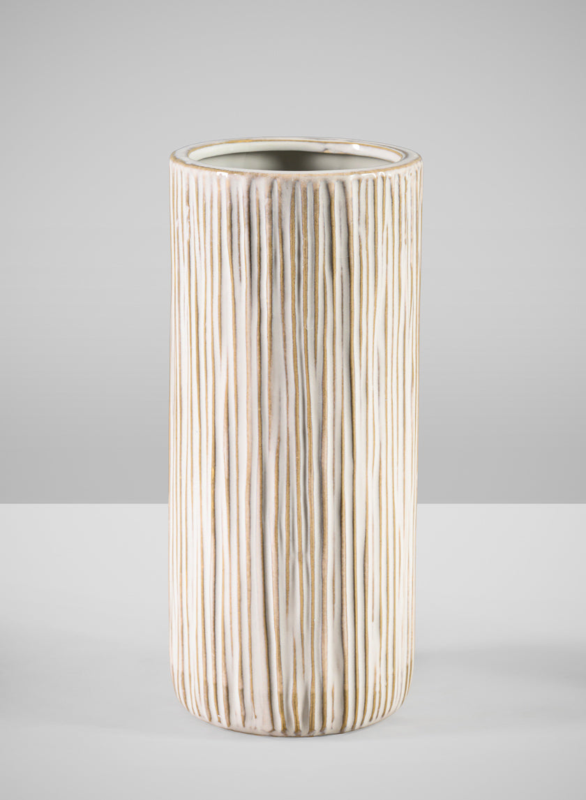 9in Tall Faro Aged White Ceramic Cylinder Decor Jamali Garden