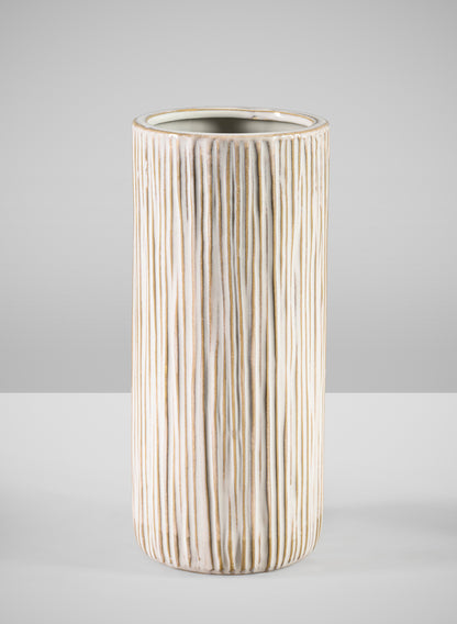 9in Tall Faro Aged White Ceramic Cylinder Decor Jamali Garden