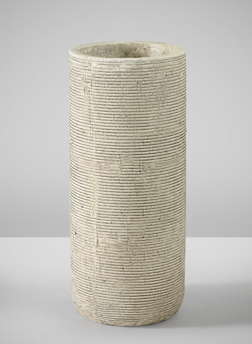 11in Tall Porto Aged Natural Stoneware Cylinder Decor Jamali Garden