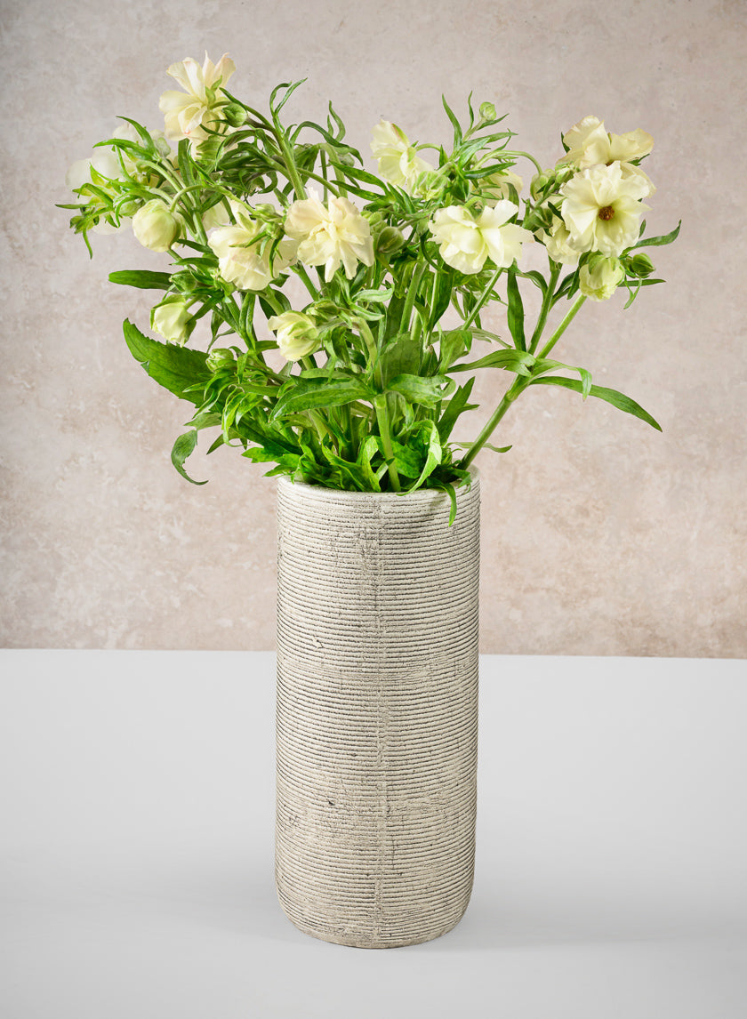 11in Tall Porto Aged Natural Stoneware Cylinder Decor Jamali Garden