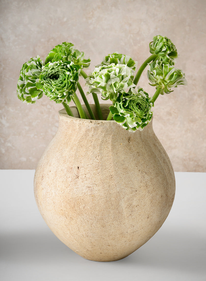 9in Tall Amadora Aged Sand Tone Stoneware Deco Vase, Case of 4 Decor Jamali Garden