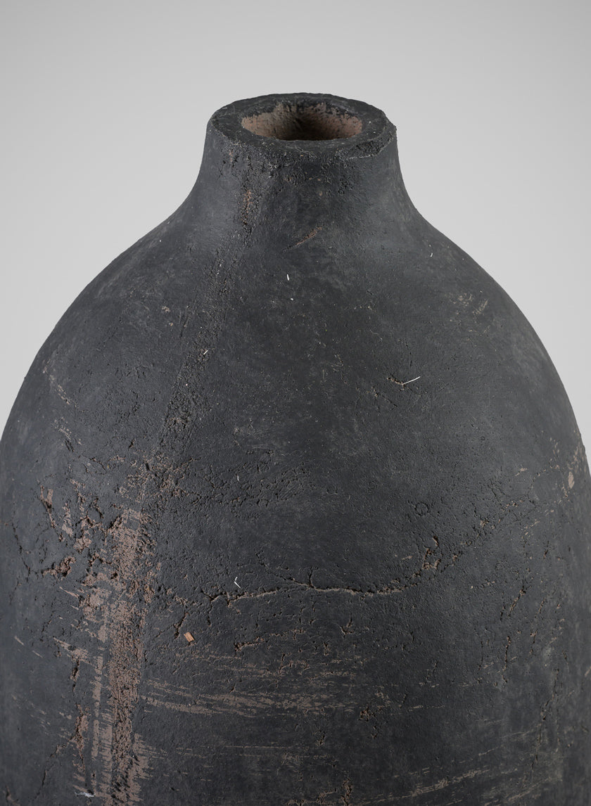 13in Tall Braga Aged Black Ceramic Deco Vase Decor Jamali Garden