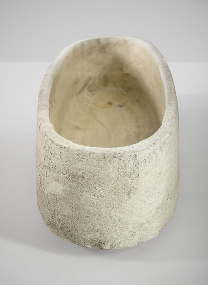 12in Wide Viseu Aged White Oval Stoneware Planter Decor Jamali Garden