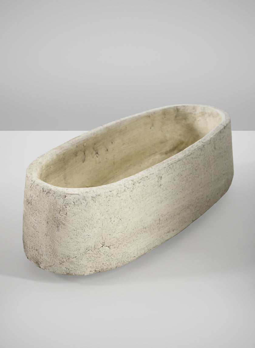 12in Wide Viseu Aged White Oval Stoneware Planter Decor Jamali Garden