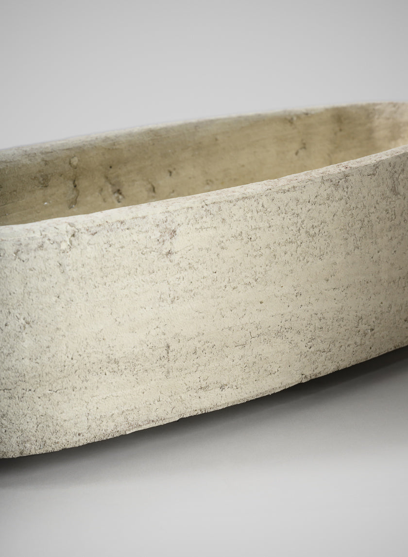 12in Wide Viseu Aged White Oval Stoneware Planter Decor Jamali Garden