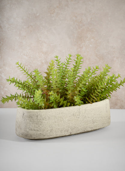 12in Wide Viseu Aged White Oval Stoneware Planter Decor Jamali Garden